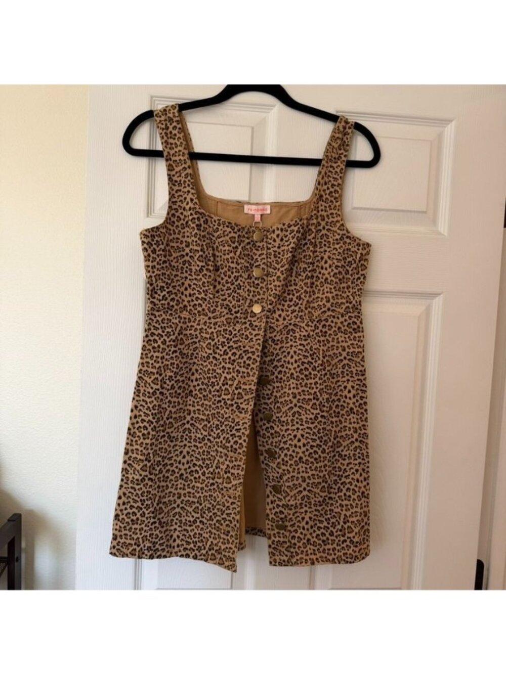 Leopard Print Denim Button Front Mini Dress Size Large NWT